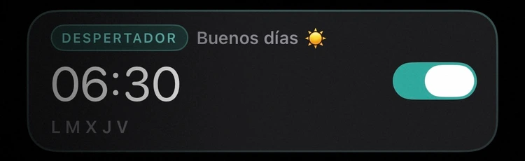 Alarma de Levo a las 06:30, activa de lunes a viernes.