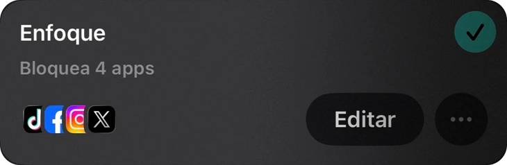 Modo Enfoque bloqueando 4 apps.